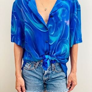 Blue vintage silk button down